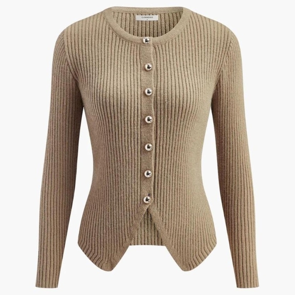 Commense Ribbed Beige Cardigan